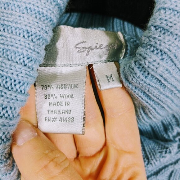 Vintage Spiegel Ribbed Turtleneck Light Blue Sweater Size M - Picture 3 of 3